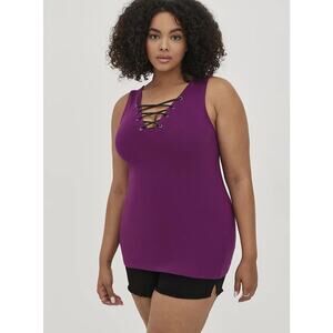NWT Torrid Plus Foxy Plum Purple V-Neck Lace Up Fitted Tank Top Size: 2X (18/20)